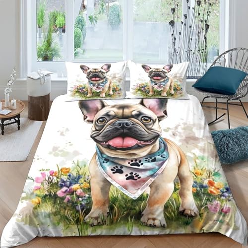 FRANZÖSISCHE BULLDOGGEGE Bettbezug Set 3D Gedruckte Tiere Bettwäsche Mit 2 Kissenbezug Und Reißverschluss Schlafzimmer Dekor 3 Teilig Für Erwachsene Und Jugendliche King（220x240cm） von EllieAu