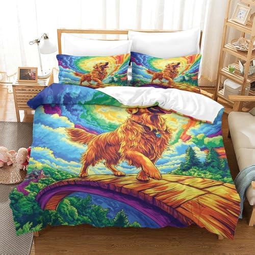Golden Retriever Bettbezug Set Tiere Motiv Bettwäsche Set Mit 2 Kissenbezügen Und Reißverschluss Atmungsaktive Weiche Bequemer 3 Teilig Für Kinder Jugendliche Erwachsene Super King（260x220cm） von EllieAu