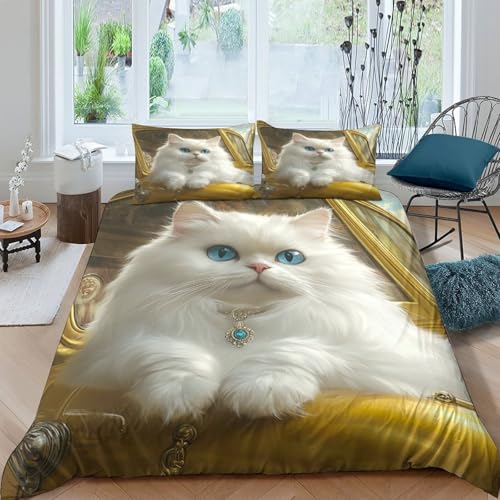 Persian Katze Bettbezug 3D Gedruckte Tiere Bettwäsche Mit 2 Kissen Scham Und Reißverschluss Mikrofaser 3 Teilig Für Erwachsene Und Kinder Double（200x200cm） von EllieAu