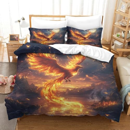 Phönix Bettbezug Set Tiere Motiv Steppbezug Mit 2 Kissenbezug Und Reißverschluss Atmungsaktive Weiche Bequemer 3 Teilig Ür Erwachsene Kinder Super King（260x220cm） von EllieAu