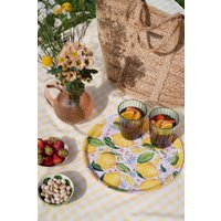 Citrus Limon Gemustertes Tablett - Circle Serviertablett Zitrone Melamin Display Obst Picknick Gartenparty Zubehör von EllieMaeDesignsShop