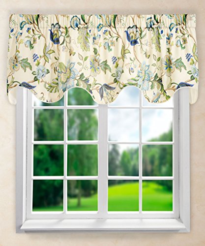 Ellis Brissac Vorhang, mit Raffhaltern, 178 x 160 cm, Rot Valance 70 x 17 Scallop blau von Ellis Curtain