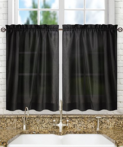 Ellis Vorhang Stacey Sheer Stufenvorhänge, 142,2 x 114,3 cm, Schwarz von Ellis Curtain