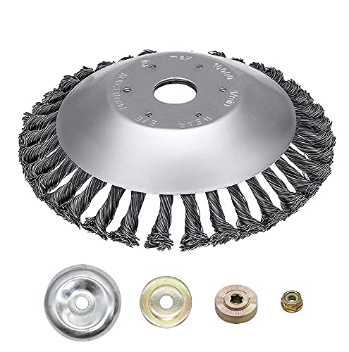 Ellxen Edelstahl Unkrautbürste Unkrauttrimmer Motorsense Freischneider 200 x 25,4 MM Kegel Unkrautbuerste,mit 4 Stück Adaptern,Twist Wildkrautbürste Kann Unkraut und Moos Effektiv Entfernen (8 Zoll) von Ellxen