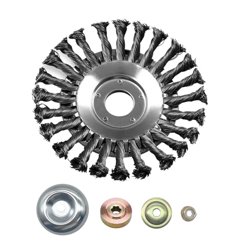 Ellxen Edelstahl Unkrautbürste Unkrauttrimmer Motorsense Freischneider 255 x 25,4 MM Kegel Unkrautbuerste,mit 4 Stück Adaptern,Twist Wildkrautbürste Kann Unkraut und Moos Effektiv Entfernen (10 Zoll) von Ellxen