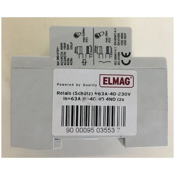 ELMAG - Relais (Schütz) R63A-40-230V 4P In=63A IK-40-40 4NO (zu Iso-Überwachung) von Elmag
