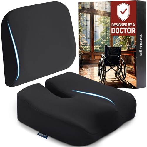 Rollstuhlkissen Lendenkissen & 10,2 cm dickes Sitzkissen – Rollstuhlkissen für Erwachsene – Rollstuhl-Sitzkissen für Rückenschmerzen – Rollstuhlzubehör – Memory-Schaum-Sitzkissen für Stuhl Rollstuhlkissen Lendenkissen & 10,2 cm dickes Sitzkissen – Rollstuhlkissen für Erwachsene – Rollstuhl-Sitzkissen für Rückenschmerzen – Rollstuhlzubehör – Memory-Schaum-Sitzkissen für Stuhl von Elmara