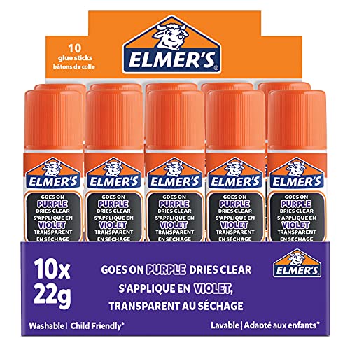 Elmer's lila Klebestift | trocknet klar | für den Schulbedarf & Bastelarbeiten | auswaschbar & kinderfreundlich | 22 g | 10 Stück von ELMER'S