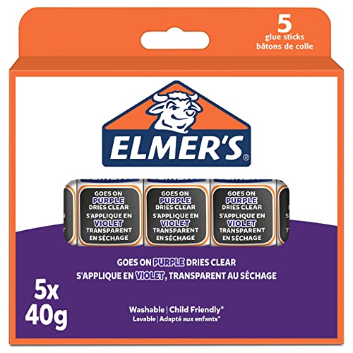 Elmer's lila Klebestift | trocknet klar | für den Schulbedarf & Bastelarbeiten | auswaschbar & kinderfreundlich | 40 g | 5 Stück von ELMER'S