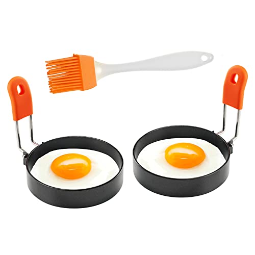 Eierformer 3.5 Zoll 2 Packs - Groß Eierformen mit ölbürste Pochierte Eier Maker für Omelette Mcmuffin Non Stick Eierringe Pancake Form Dessertringe Egg Ring Mold von Elmond