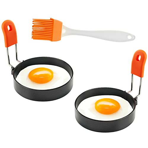 Eierformer 3.5 Zoll 2 Packs - Groß Eierformen mit ölbürste Pochierte Eier Maker für Omelette Mcmuffin Non Stick Eierringe Pancake Form von Elmond