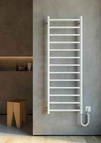 ELNA® Handtuchheizkörper Elektrisch Weiß 147x53 cm, 288W - Elektrischer Handtuchhalter Edelstahl 304 mit Thermostat, Timer & Eco, IP44 - Modernes Design Badheizkörper zur Wandmontage von Elna-Service