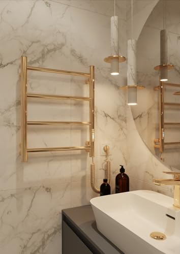 Elna Elektrischer Handtuchheizkörper 104W 61x53 cm – Badheizkörper Gold PVD mit Timer & Thermostat – IP44 – Wandmontage von Elna-Service