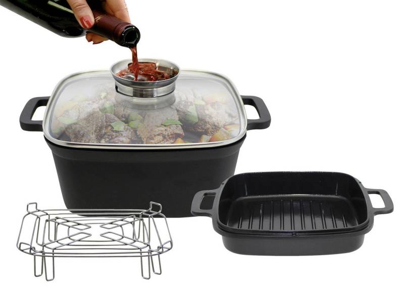 Elo Basic Bräter Multifunktionstopf-Set Cubus, Aluminiumguss (Set, 4-tlg), mit Dünsteinsatz und Grillrillen von Elo Basic