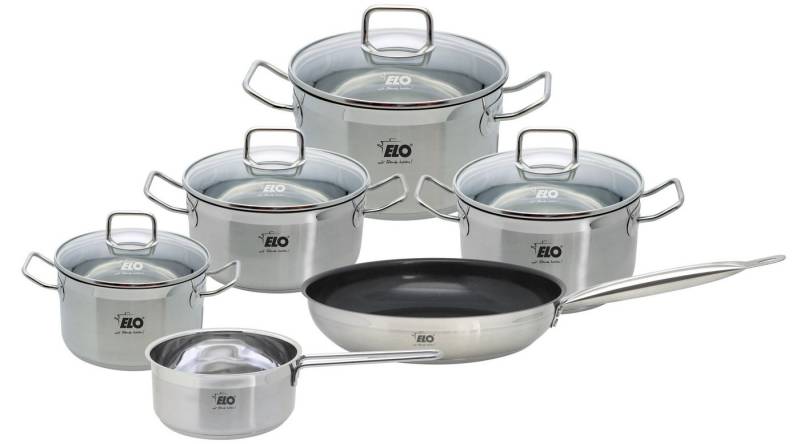Elo Basic Topf-Set Basic Profi Duo Therm Topfset 6-teilig, Edelstahl (Set, 10-tlg), Volumenskala, integriertes Öl-Dosiersystem von Elo Basic