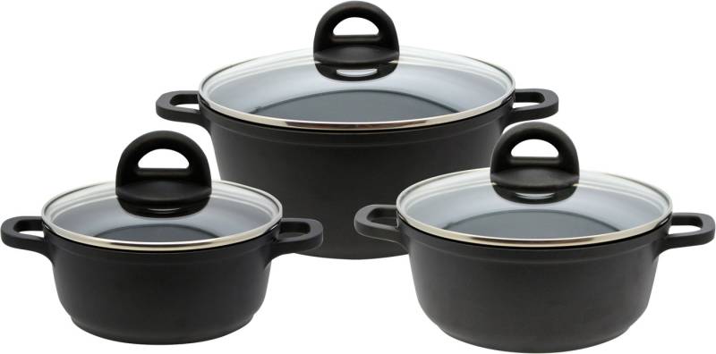 Elo Basic Topf-Set Black, Aluminiumguss (Set, 6-tlg., 3 Töpfe mit Deckel), mit hochwertiger Antihaftversiegelung, Induktion von Elo Basic
