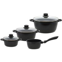 Elo Basic Topf-Set "Black Cast", Aluminiumguss, (Set, 7 tlg., 3 Töpfe mit Deckel, 1 Stielkasserolle), mit hochwertiger Antihaftversiegelung, Induktion von Elo - Basic