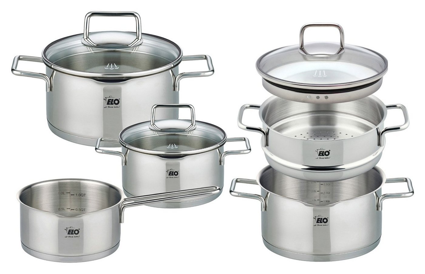 Elo Kochtopf 5-teilig SMART STEAM, Edelstahl 18/8, mit Glasdeckel Elo Kochtopf 5-teilig SMART STEAM, Edelstahl 18/8, mit Glasdeckel von Elo