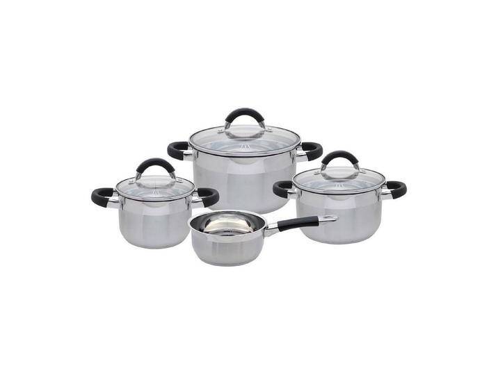 Elo Topf-Set 4-teilig BLACK STEAM, mit Glasdeckel, Innenskala, Edelstahl, Spülmaschinengeeignet, grau von Elo