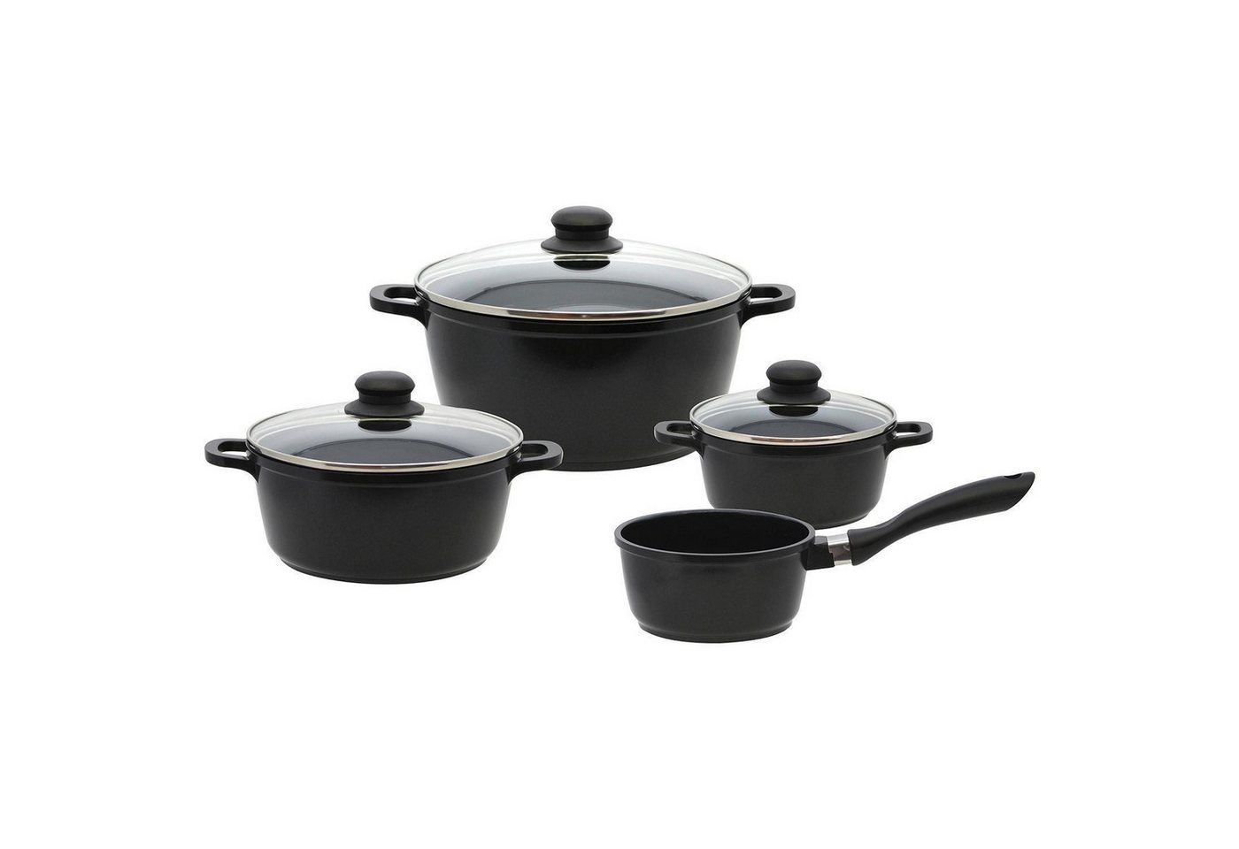 Elo Topf-Set BLACK CAST, Silikon-Polyester Beschichtung Innen, Aluminiumguss (4-tlg), Antihaftversiegelung von Elo
