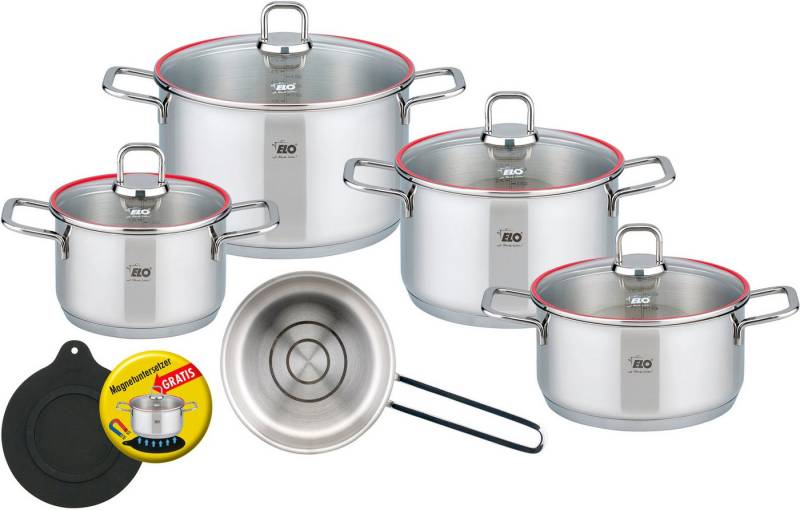 Elo Topf-Set Excellent, Edelstahl 18/10 (Set, 6-tlg., Bratentopf Ø 20 cm, je 1 Fleischtopf Ø 16/20/24 cm, Kasserolle Ø 16 cm), inkl. Untersetzer, mit Literskala, Induktion von Elo