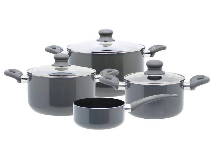 Elo Topf-Set Rhino Topfset 4-teilig, Aluminium (Set, 7-tlg), Hitzeisolierende Softtouch Griffe, grau von Elo