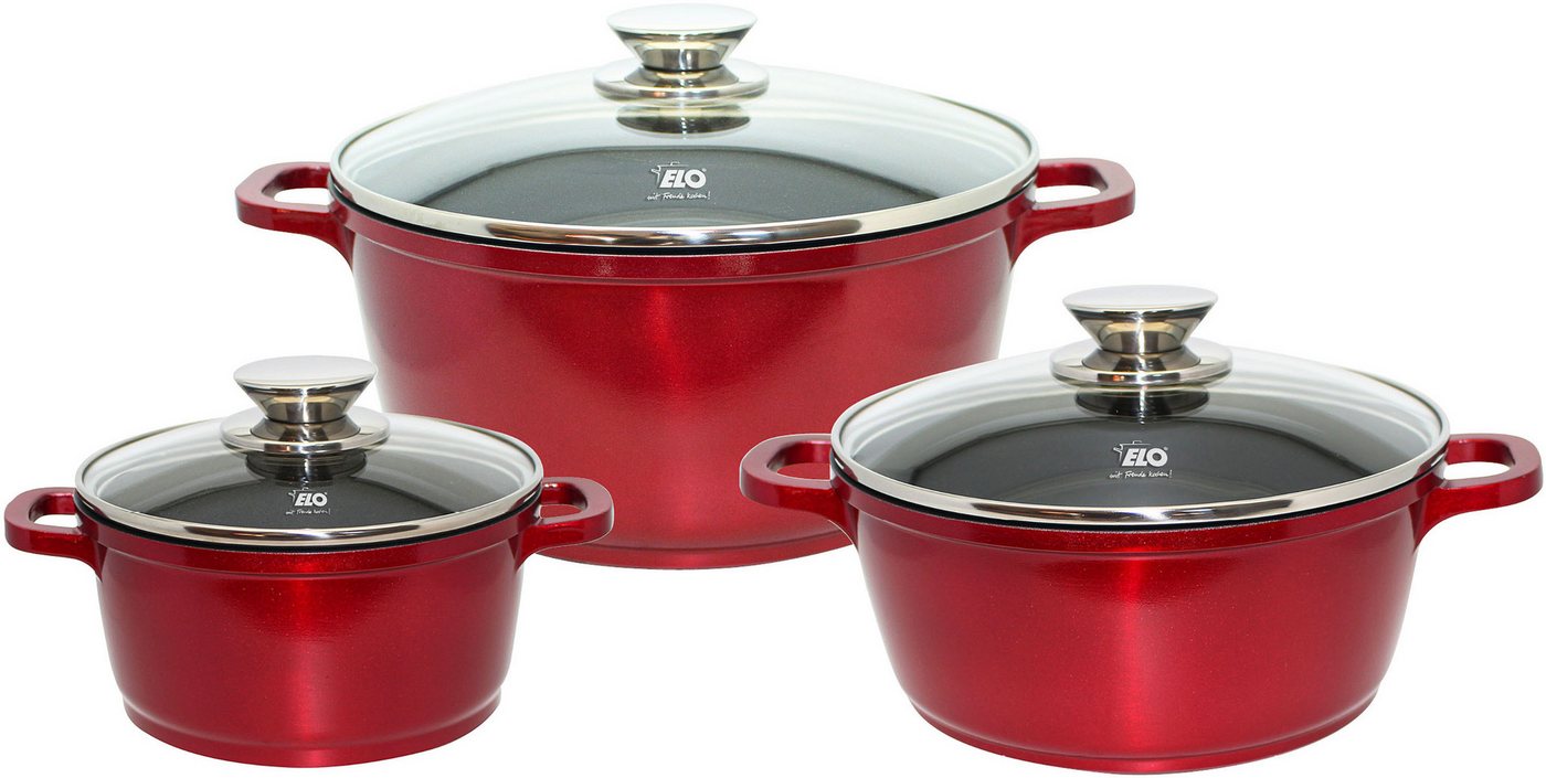 Elo Topf-Set Rubino Topfset 3-teilig, Aluminiumguss (Set, 6-tlg), mit Glitzer-Glamour-Effekt von Elo