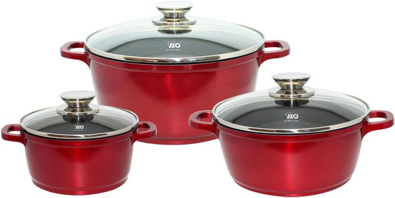 Elo Topf-Set Rubino Topfset 3-teilig, Aluminiumguss (Set, 6-tlg), mit Glitzer-Glamour-Effekt von Elo