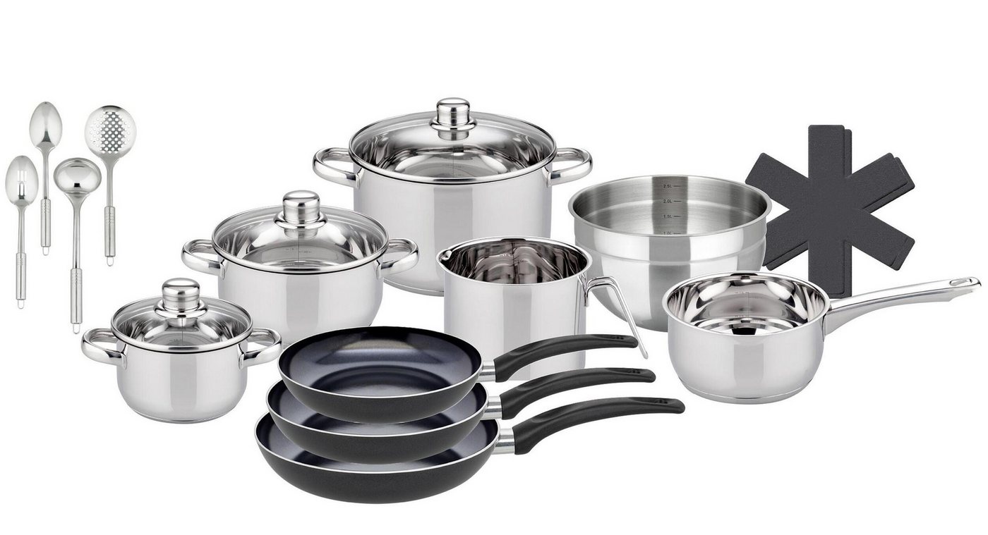 Elo Topf-Set Topfset Galactica, Edelstahl (Set), Induktion, Glasdeckel, Abgießrand, Volumenskala von Elo