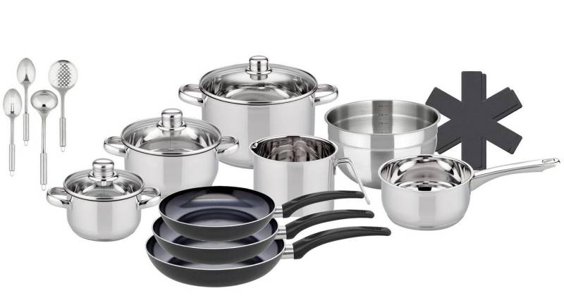 Elo Topf-Set Topfset Galactica, Edelstahl (Set), Induktion, Glasdeckel, Abgießrand, Volumenskala von Elo