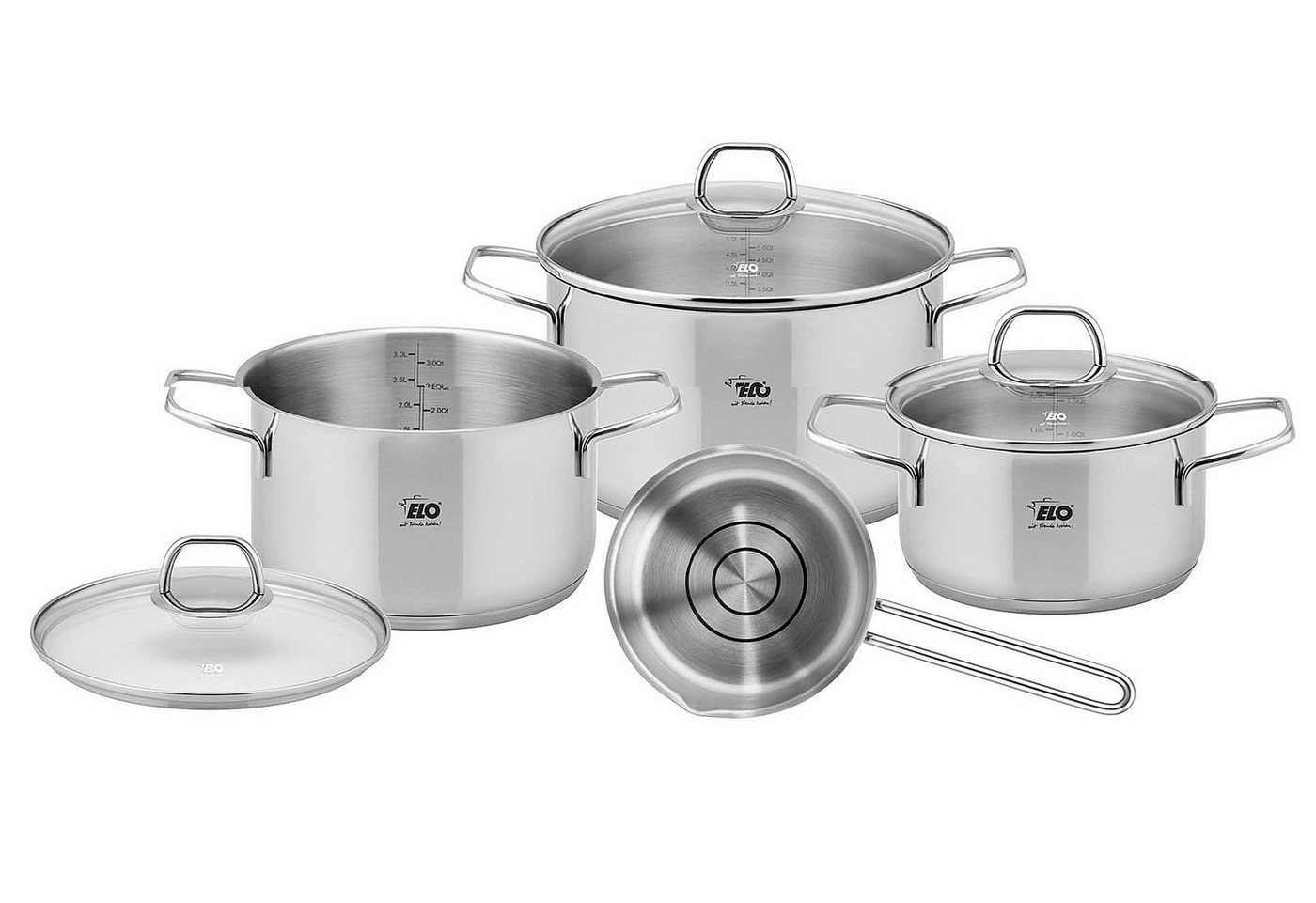 Elo Topf-Set Topfset Twice, Edelstahl 18/10 (Set), Induktion, mit Glasdeckel, backofenfest, spülmaschinengeeignet von Elo