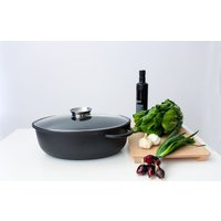 "Ovaler Bräter 38x25cm mit Glasdeckel mit Aromaknopf  ""Alucast""" von Elo