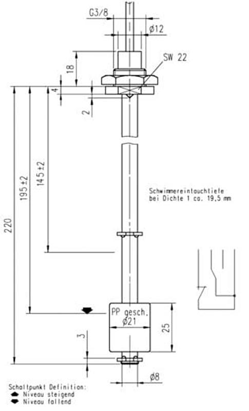 Elobau 221 B1310 Schwimmerschalter 48 V/Ac 48 V/Dc 0.5 A 1 Wechsler Ip67 B-Ware von Elobau