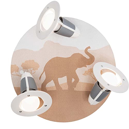 Deckenlampe, Wandlampe für Jungen und Mädchen, Tiere der Savanne und der Wüste im Skandinavischem Stil, Deckenlampe oder Wandlampe für Kinder mit Tieren,3er Spot Rondell Scandi "Savanne" von Elobra