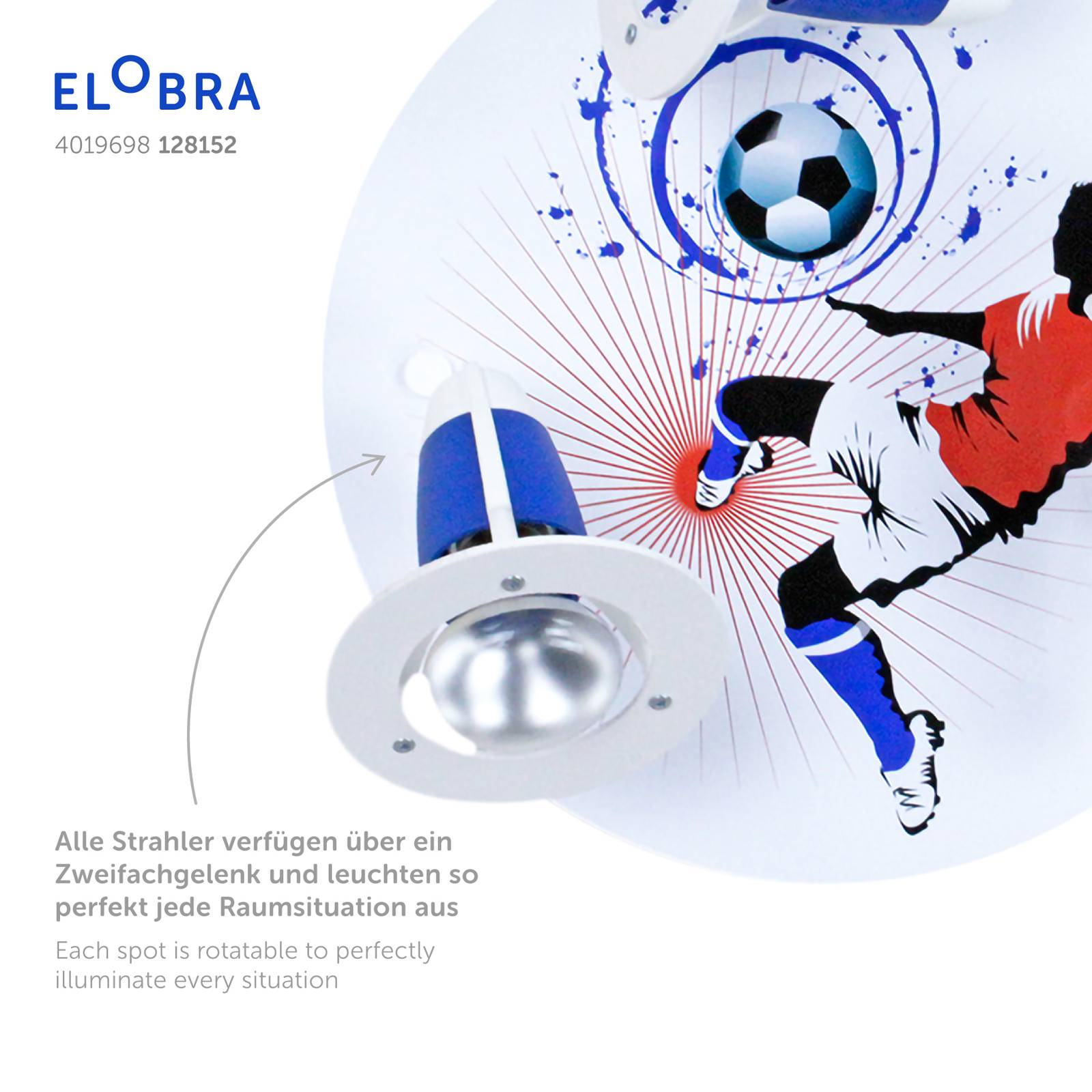 Deckenleuchte Soccer, dreiflammig, blau-weiß von Elobra