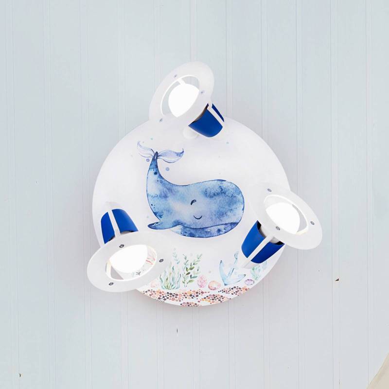 Deckenrondell Paul Pottwal, weiß-blau, Ø 29 cm, 3-flammig von Elobra
