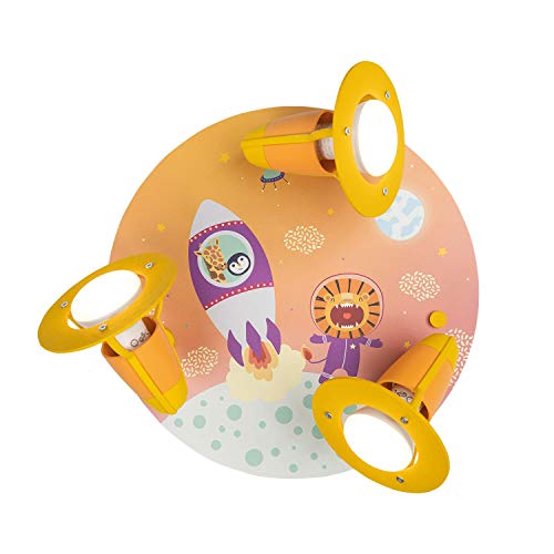 Elobra Deckenlampe Astronauten, Weltraum, Weltall Kinderzimmer Wandlampe Kinderlampe, Rondell mit 3 schwenkbaren Spots, orange, Mädchen und Jungen, mit E14 Fassung von Elobra