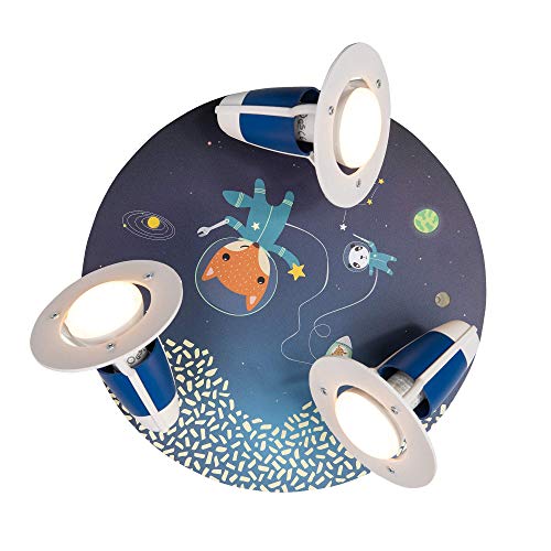 Elobra Deckenlampe Astronauten, Weltraum, Weltall Tiere Kinderzimmer Wandlampe Kinderlampe, Rondell mit 3 schwenkbaren Spots, Blau, Mädchen und Jungen, mit E14 Fassung von Elobra