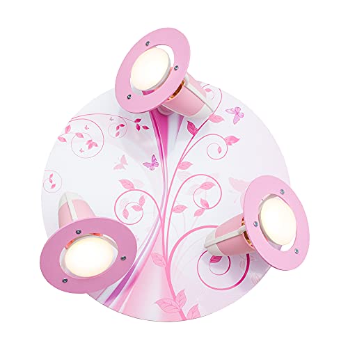 Elobra Deckenlampe Phantasie Kinderzimmer Wandlampe Kinderlampe, Schmetterling Lampe, Rondell mit 3 schwenkbaren Spots, Rosa, Mädchen, mit E14 Fassung von Elobra