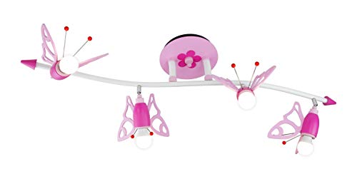 Elobra Kinderlampe Mädchen "Welle Falter" | Wunderschöne Deckenlampe Kinderzimmer für Mädchen, Lampe Schmetterling, rosa, Blüten, bewegliche Deckenstrahler, 100 x 20 x 25cm, Rosa Pink von Elobra