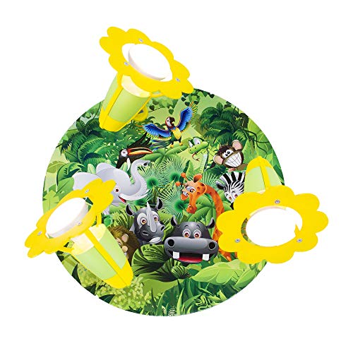 Elobra Kinderzimmerlampe Tiere "Rondell Wildnis", Süße Deckenlampe für das Kinderzimmer, Lampe Dschungel, Mädchen & Jungs, aus Echtholz, , Grün, 29 x 29 x 19 cm von Elobra