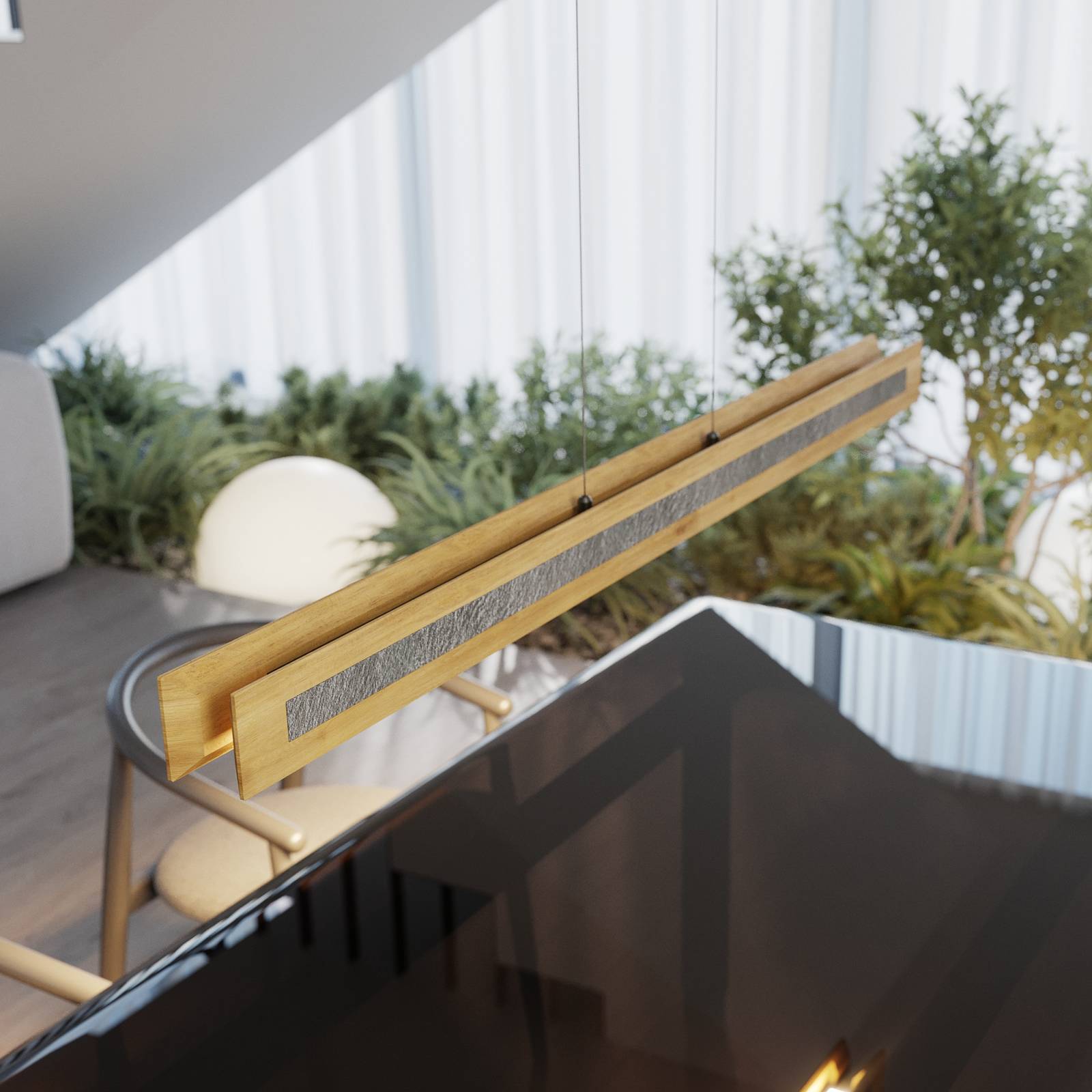 LED-Hängeleuchte Chile S, eiche/granit, Länge 116 cm LED-Hängeleuchte Chile S, eiche/granit, Länge 116 cm von Elobra