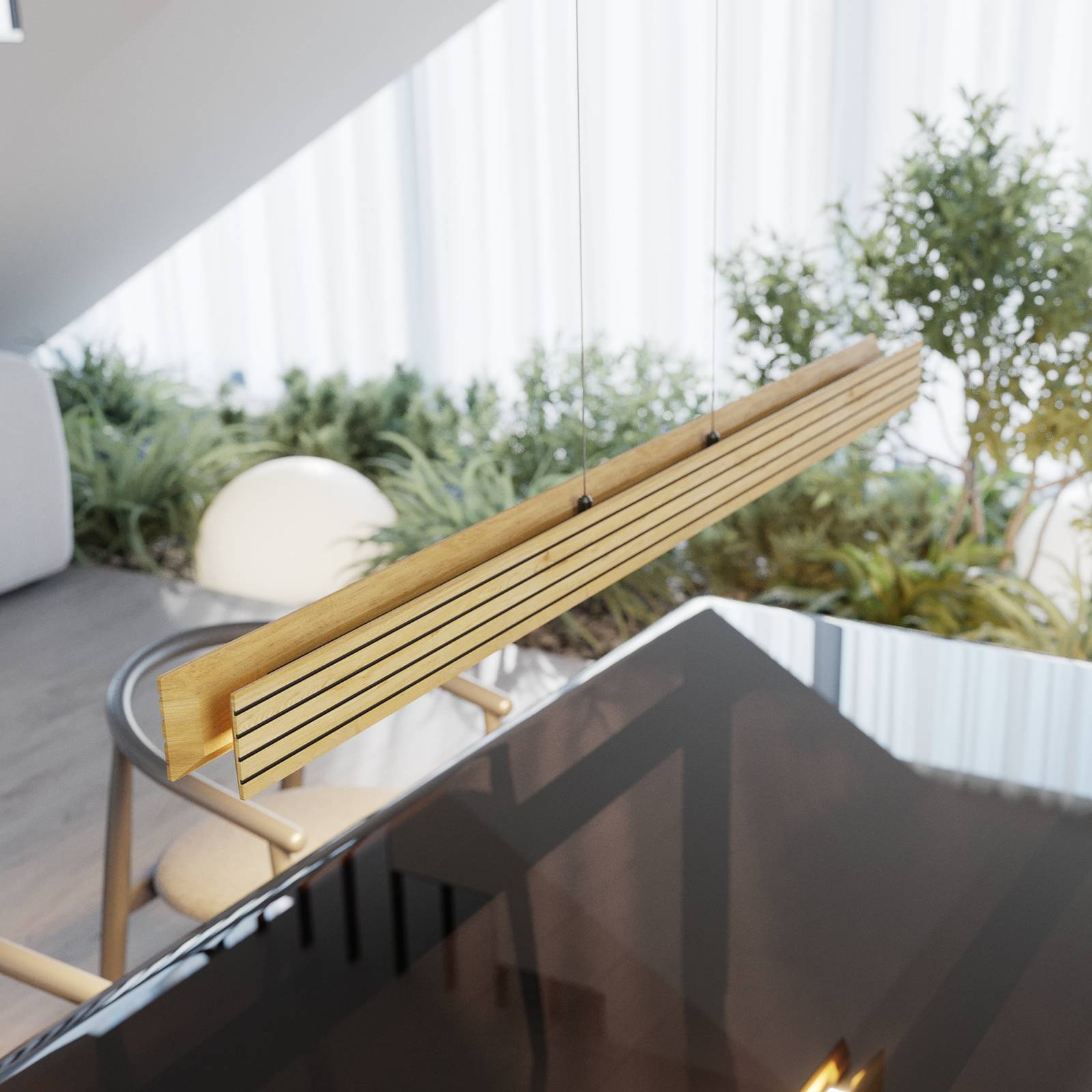 LED-Pendelleuchte Inka, holz hell, dimmbar Länge 116 cm LED-Pendelleuchte Inka, holz hell, dimmbar Länge 116 cm von Elobra