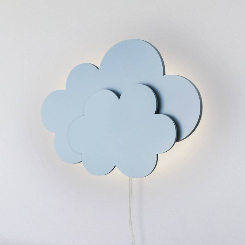 LED-Wandleuchte Wölkchen mit Stecker, blau, Holz, dimmbar von Elobra