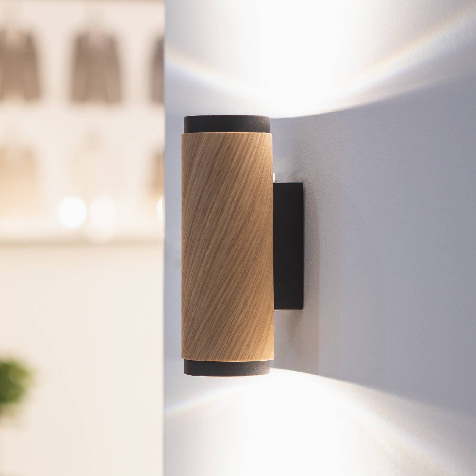 Wandleuchte Bolivia, eiche/schwarz, Höhe 18 cm, GU10 von Elobra
