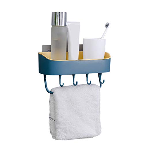 Elonglin Dusch-Caddy, rechteckiger Aufbewahrungskorb, Badezimmer-Regal, Dusch-Organizer, selbstklebend, Wandmontage, für Duschküche, mit 4 abnehmbaren Haken ohne Bohren, Marineblau, 6 x 26,5 x 10 cm von Elonglin