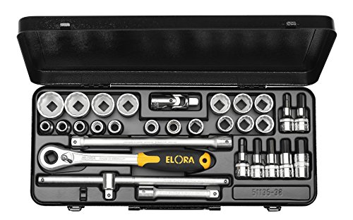 Elora Steckschlüssel-Satz 1/2 Zoll, 6-kant+Innen-Sechskant, 30-teilig 10-32 mm, 771-OKLIMK von Elora