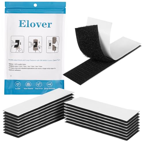 Elover Klettstreifen mit Kleber | 2.5cm X 10cm 15 Paare | Selbstbefestigendes wiederverwendbares klebriger Rückenverschluss für den – anstelle von Löchern und Schrauben lettband von Elover