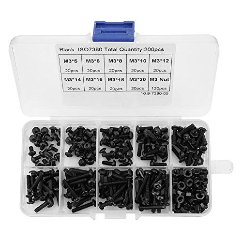 300-tlg. Innensechskantschrauben, M3-Schrauben- und Mutternsatz, schwarz 10,9-Grad-Innensechskantschrauben-Schraubensatz 300-tlg. Innensechskantschrauben, M3-Schrauben- und Mutternsatz, schwarz 10,9-Grad-Innensechskantschrauben-Schraubensatz von Elprico