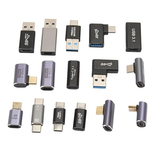 Elprico 16-teilige USB-Adapter, Gehäuse aus Aluminiumlegierung, Breite Anwendung, Kompakt und Tragbar, Plug-and-Play, USB 3.1-Buchse auf USB C 3.1-Buchse, USB 3.1-Stecker auf USB C von Elprico